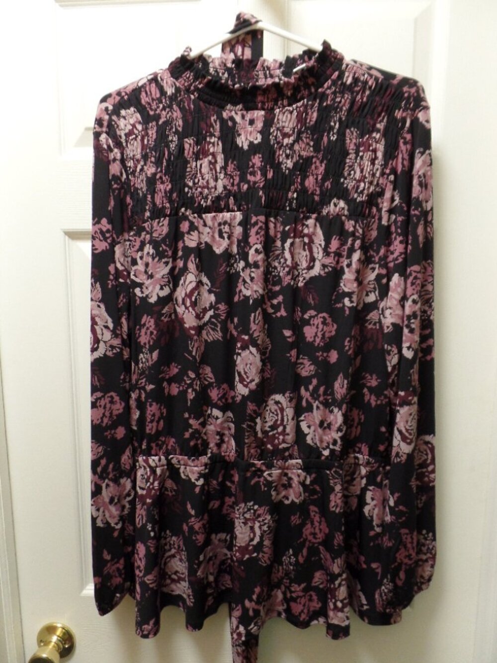 Girl With Curves XL 18 20 FLORAL Knit Smocked Neck Tunic w/Self Belt Feminine
